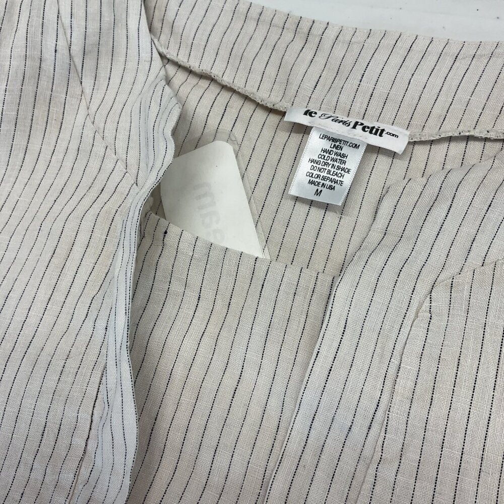 Le Paris Petit Linen pocket oversized tunic dress ivory striped‎ 3/4 sleeve MED - Picture 10 of 13